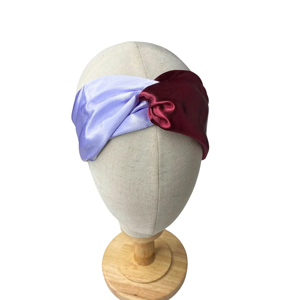 Faixa turbante lilas e vinho em cetim suave