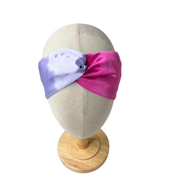 Faixa turbante bicolor rosa e lilas em cetim