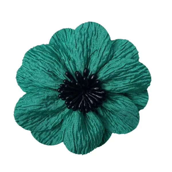 Hairclip Flor verde vibrante com centro em missangas pretas